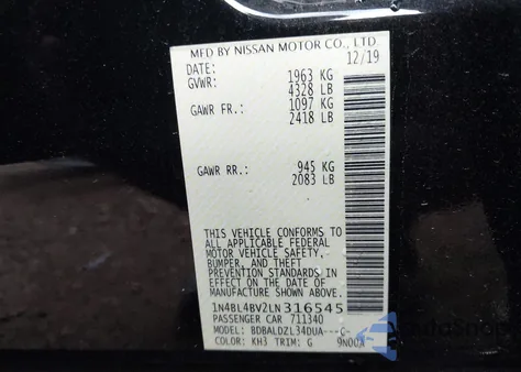 2020 Nissan Altima S Fwd z USA, uszkodzony, nr VIN 1N4BL4BV2LN316545